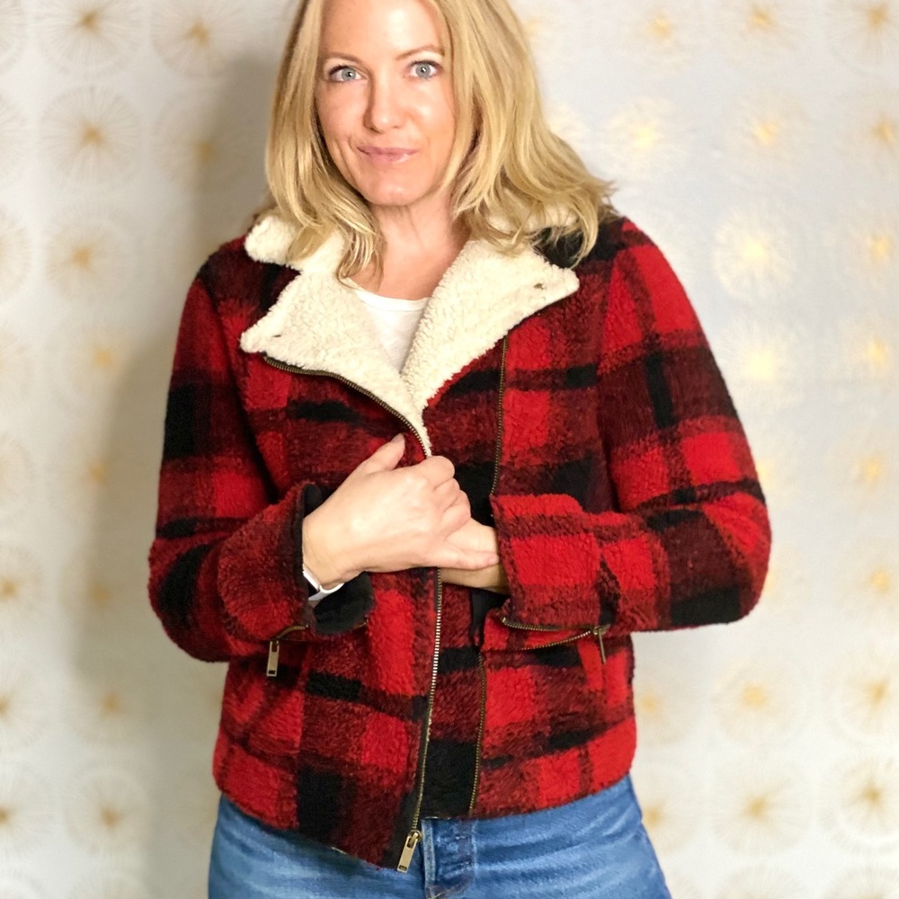 Buffalo plaid shearling jacket
